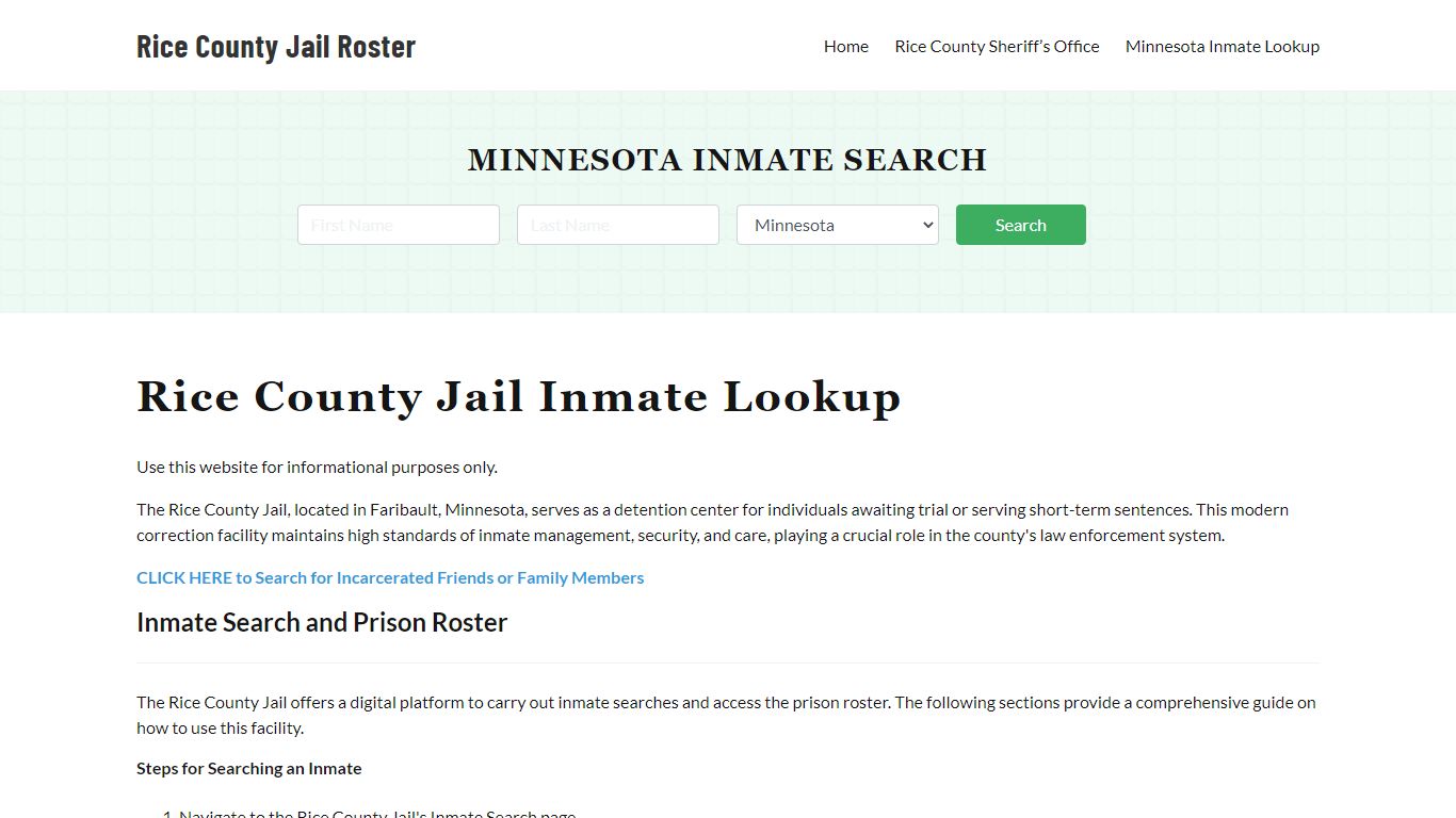 Rice County Jail Roster Lookup, MN, Inmate Search